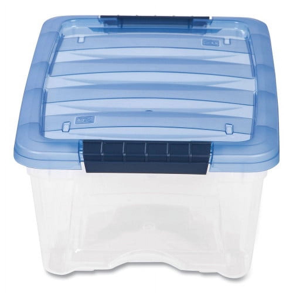 Clear and Blue Stackable Plastic Storage Box with Lid, 3.23 Gallon