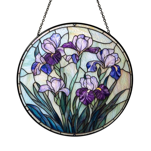 Iris Stained Glass Suncatcher Window Hanging, Purple Iris Flower Art February Birth Month Gift