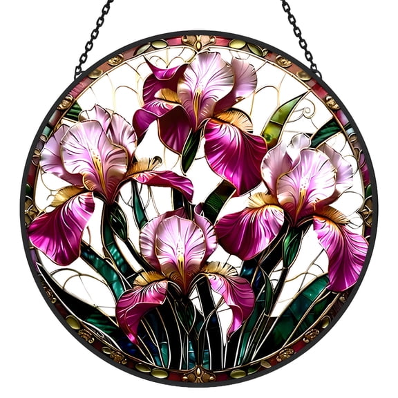 Iris Stained Glass Window Hanging - Luyseyha 8″ Handmade Sun Catcher - Floral Suncatchers for Windows, Home, Garden Decor - Mother's Day, Birthday Gift for Women, Wife, Mom, Lover