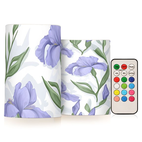 Iris Three Flickering Flameless Candles Battery Operated with Remote Timer LED Pillar Candles Set of 2