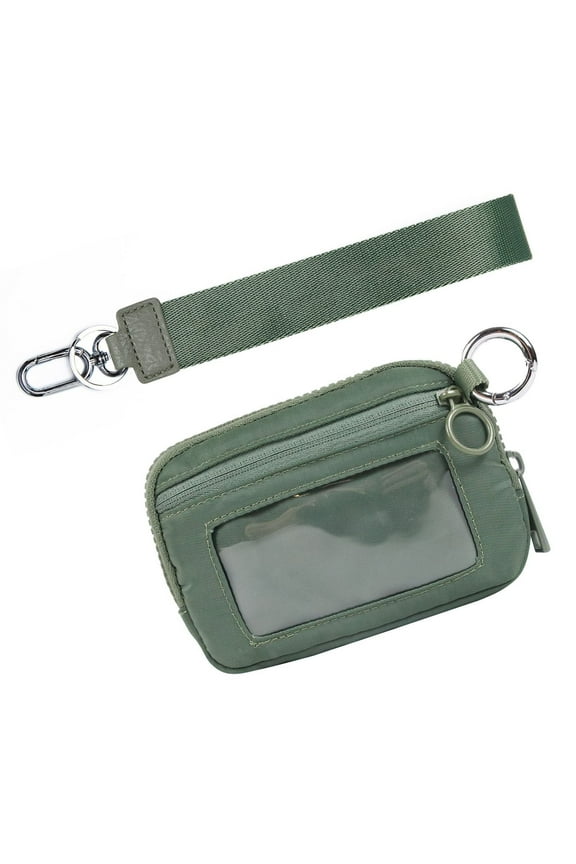 Iris Wallet Zip Card Case with ID Window Purses for Women Coin Purse with Zipper Mini Portable Keychain Wallet Green