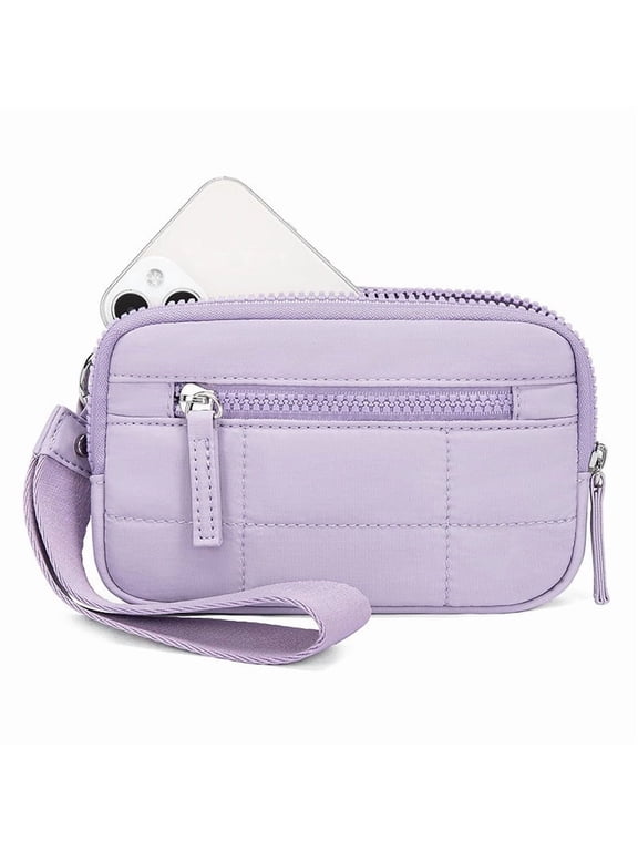Iris Wallet with ID Window RFID Phone Wristlet Wallet for Women Nylon Travel Credit Card Holder Keychain Coin Purses Pouch Purple