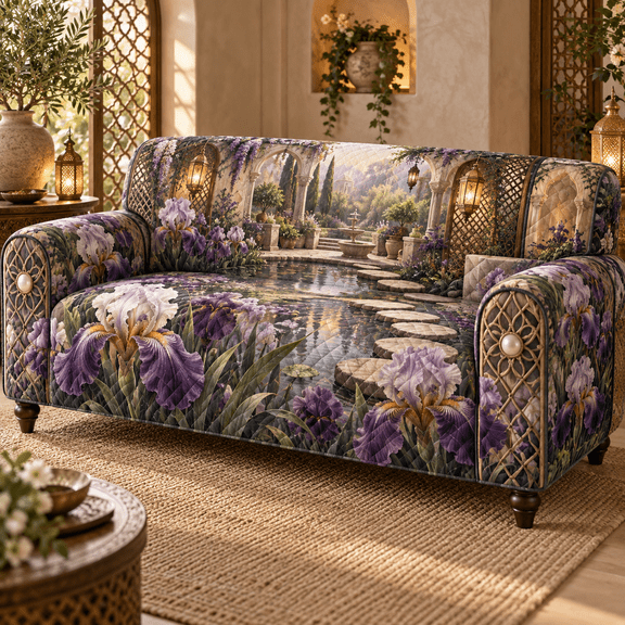 Iris Whisperlight Courtyard Alcove Quilted Sofa Cover