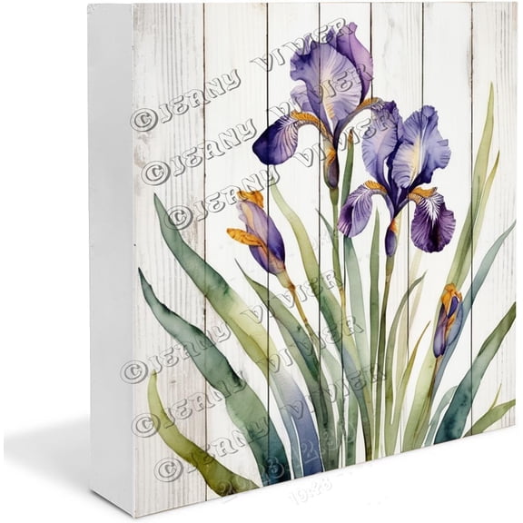 Iris Wooden Box Sign Iris Gifts Funny Flower Art for Bathroom Rustic Bathroom Decor Table Centerpiece Ideas Wood Block Signs For Shelf Desk Decoration 5x5 In