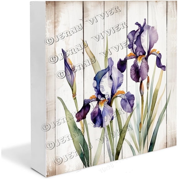 Iris Wooden Box Sign Iris Gifts Funny Flower Art for Office Rustic Desk Accessories Office Desk Centerpiece Wood Block Signs For Shelf Desk Decoration 5x5 In