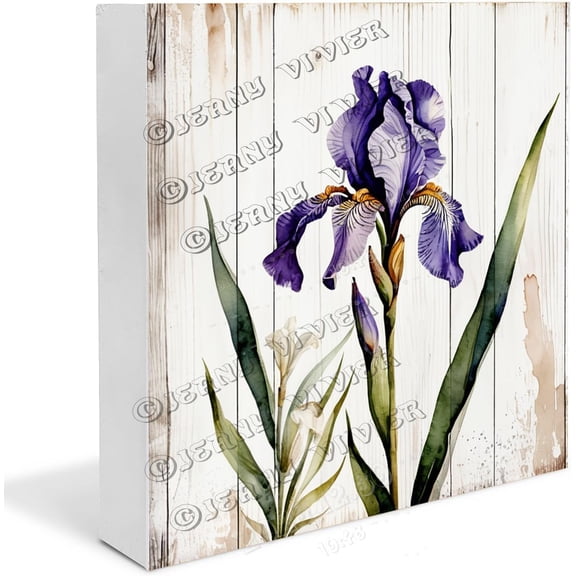 Iris Wooden Box Sign Iris Gifts Funny Flower Decor for Bedroom Rustic Living Room Decor Table Centerpiece Shelf Wood Block Signs For Shelf Desk Decoration 5x5 In
