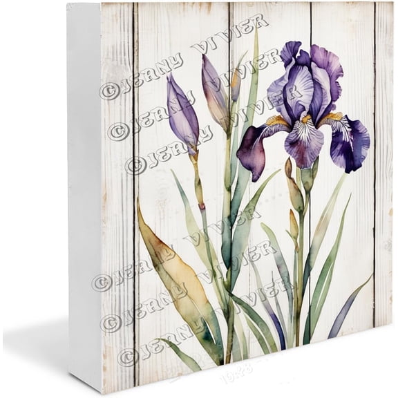 Iris Wooden Box Sign Iris Gifts Funny Flower Decorations for Bathroom Boho Kitchen Decor Shelf Decorations for Office Wood Block Signs Housewarming Gifts 5"x5"