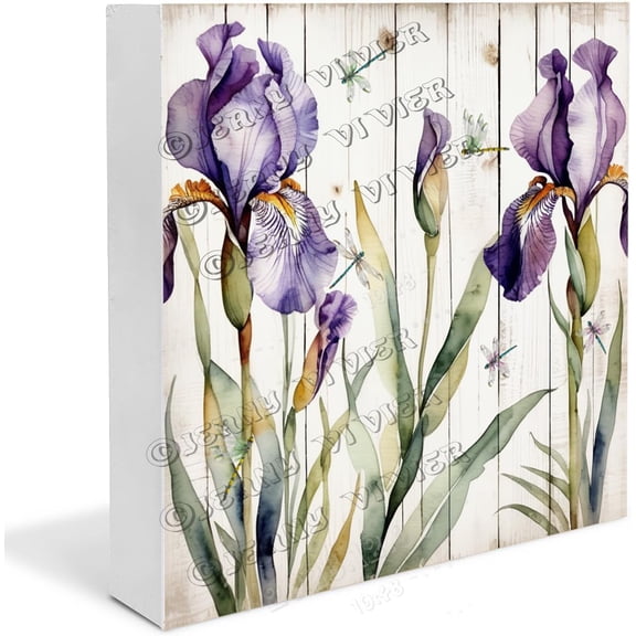 Iris Wooden Box Sign Iris Gifts Funny Iris Flower Decorations Rustic Home Decor Table Centerpiece Decor Wood Block Signs Housewarming Gifts 5x5 In