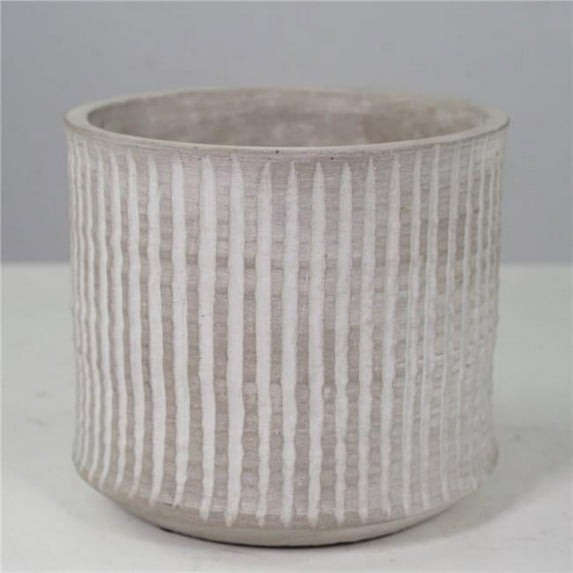 AI-CE05-184-Q02 Ribbed Cement Planter, White & Gray - Set of 2