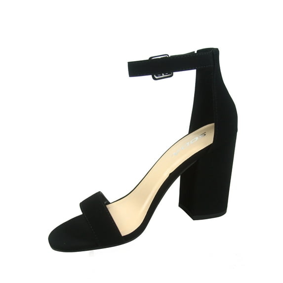 Iris-s Women's Fashion Open Toe Ankle Strap Buckle High Chunky Heels Dress Sandals Shoes ( Black, 6.5 )