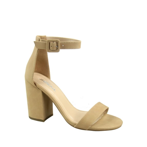 Iris-s Women's Fashion Open Toe Ankle Strap Buckle High Chunky Heels Dress Sandals Shoes ( Natural, 8 )