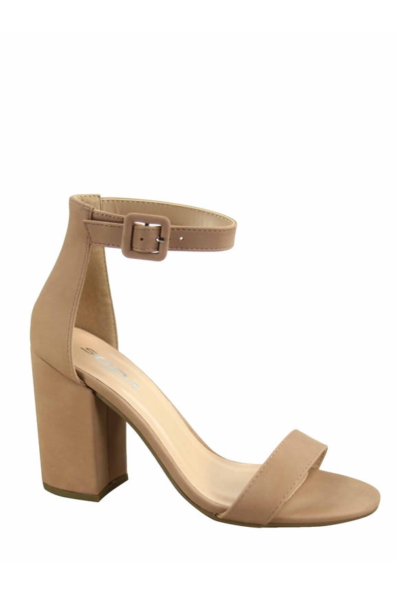 Iris-s Women's Fashion Open Toe Ankle Strap Buckle High Chunky Heels Dress Sandals Shoes (Taupe. 6.5)