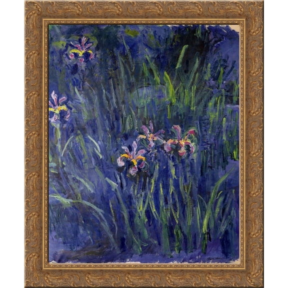Irises 2 20x20 Gold Ornate Wood Framed Canvas Art by Monet, Claude