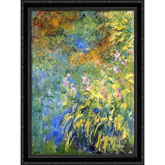 Irises 3 28x36 Large Black Ornate Wood Framed Canvas Art by Claude Monet