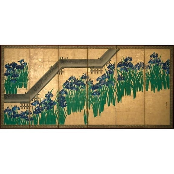 Irises At Yatsuhashi, Eight Bridges Poster Print by Ogata Korin, Japanese 1658 1716, 18 x 24