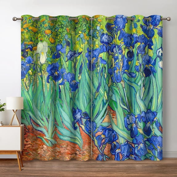 Irises Blackout Curtains Blue and Purple Iris Flowers Floral Art Decor Home Bedroom Living Room Abstract Art Decoration Darkening Grommet Window Drapes 2 Panel Set, 42"x63"