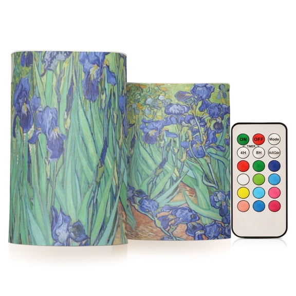 Irises Flickering Flameless Candles Battery Operated with Remote Timer LED Pillar Candles Set of 2