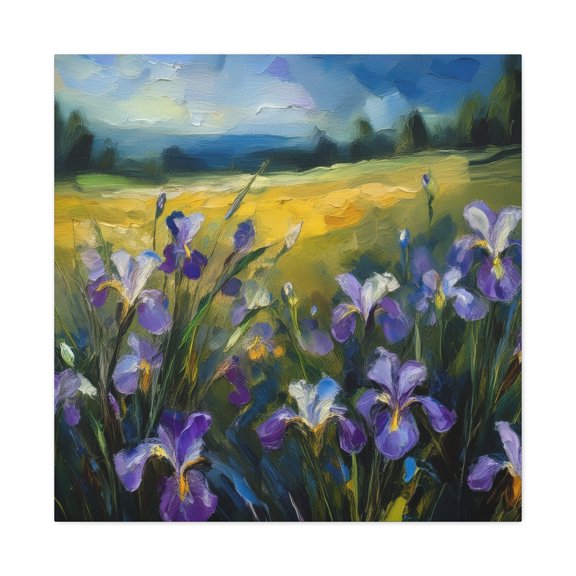 Irises Floral Print Canvas, Floral Oil Paint Print 20x20, 24x24, 30x30, 32x32, 36x36 Art Design Pine-Wood Inner Frame MC-182