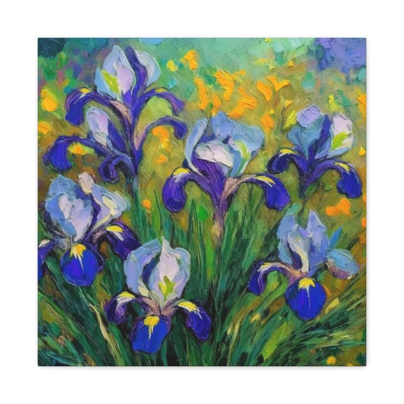 Irises Floral Print Canvas, Floral Oil Paint Print 20x20, 24x24, 30x30, 32x32, 36x36 Art Design Pine-Wood Inner Frame MC-186