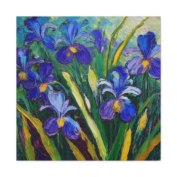Irises Floral Print Canvas, Floral Oil Paint Print 20x20, 24x24, 30x30, 32x32, 36x36 Art Design Pine-Wood Inner Frame MC-187