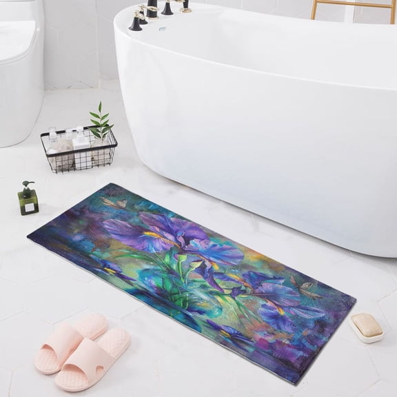 Irises Flower in Vase Bath Mat 39x20 Non-Slip Bathroom Rugs Absorbent Soft Plush Quick Dry for Tub Shower Kitchen Home Decor