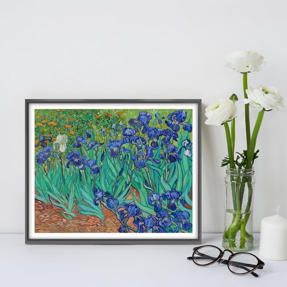 Irises Front Canvas Prints of Vincent Van Gogh Famous Oil Paintings Reproduction, Framed Floral Wall Art Canvas Poster, 8" X 10"