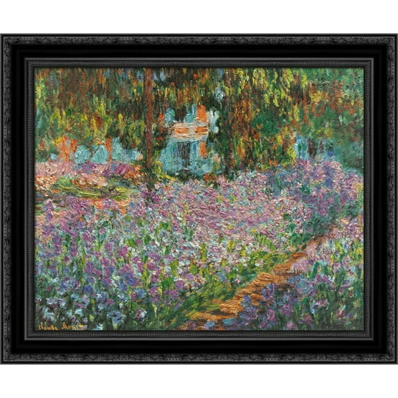Irises in Monet's Garden 24x20 Black Ornate Wood Framed Canvas Art by Monet, Claude