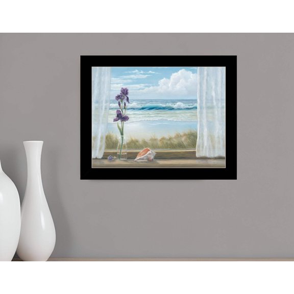 Irises on Windowsill Black Framed Print Wall Art
