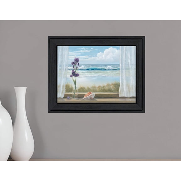 Irises on Windowsill Black Framed Print Wall Art