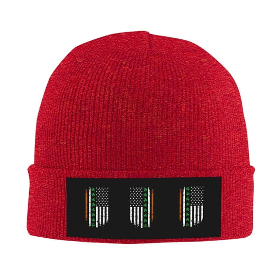 Irish America Flag Beanie Hat Men Women Warm Printed Cap Knit Beanies Hats Outdoor Winter Red