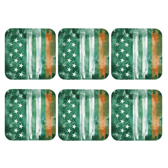 Irish America Flag Pattern Leather Drink Coasters for Drinks (6 Pack) for Tabletop Protection Square