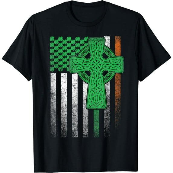 Irish American Flag Ireland Flag ST PATRICKS DAY Gift Cross T-Shirt