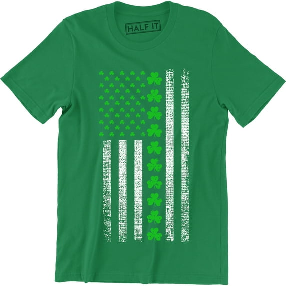 Irish American Flag Shamrocks St Patrick's Day Worn Look Men's T-Shirt