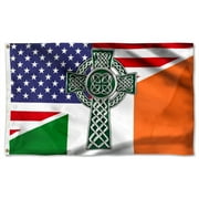 Irish American Grommet Flag Celtic Cross Saint Patrick s Day Flag 3x5Feet Banner with 2 Brass Grommets