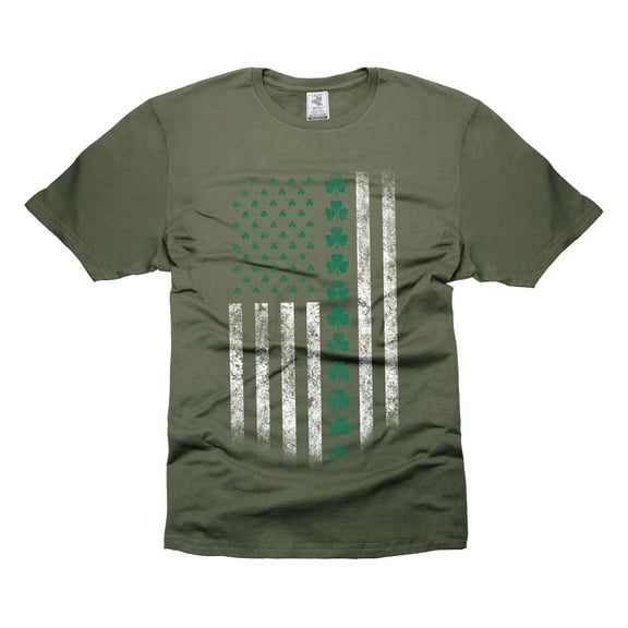 Irish American Saint Patricks Day Tshirt Irish Ireland USA Flag Tee Shirt Ireland USA America Tee (Large Military Green)