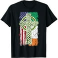 thumbnail image 1 of Irish American USA Flag Celtic Cross St Patrick's Day T-Shirt, 1 of 4