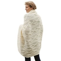 Irish Aran Blanket 100% Merino Wool Plaited Celtic Cream Couch Throw Blanket 66”x 40” Made in Ireland by Carraig Donn