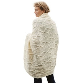 Irish Aran Blanket 100% Merino Wool Plaited Celtic Cream Couch Throw Blanket 66x 40 Made in Ireland by Carraig Donn