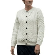 Irish Aran Merino Wool Cardigan Sweater for Women Button Up Cable Knitted Lumber Jacket Made in Ireland