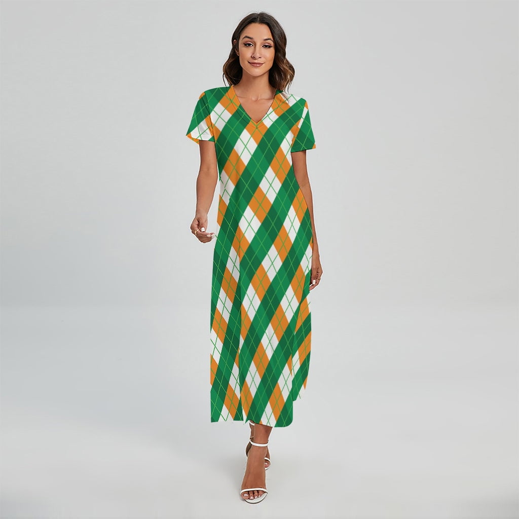 Irish Argyle Pattern Printed Short Sleeve Maxi Dress, Irish St. Patrick ...