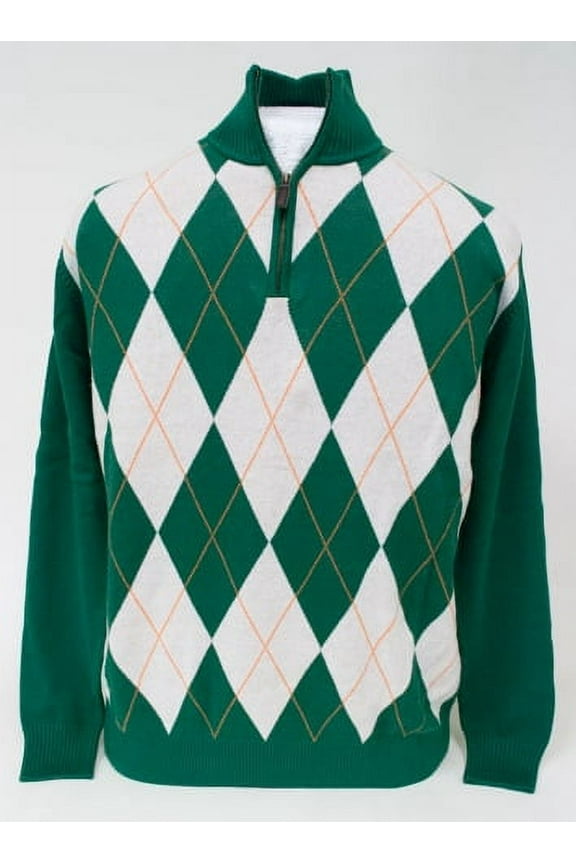 Irish Argyle Quarter Zip Sweater - Donegal Bay - Unisex - M