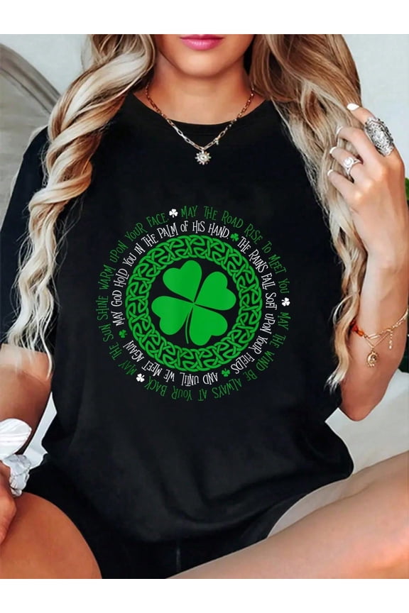 Irish Blessing Celtic Clover Knot Women Soft Cotton Graphic T-Shirt