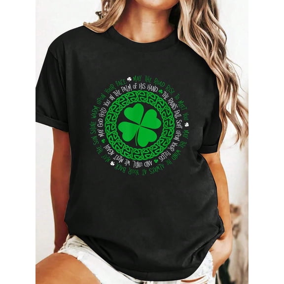 Irish Blessing Celtic Knot Shamrock Women Cotton Short Sleeve Graphic T-Shirt