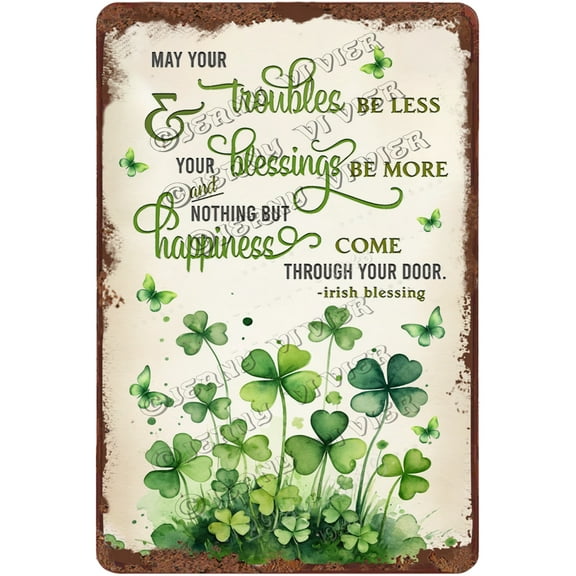 Irish Blessing Decor Rustic St. Patricks Day Decor Irish Blessings Metal Sign Irish Holiday Decor Green Shamrock Lucky Clover Wall Hanging Decorations 8x12 Inches