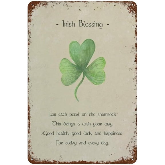 Irish Blessing Metal Tin Sign 8x12 Inch Shamrock Quote Plaque Wall Decor for Home Coffee Bar Wedding Gift