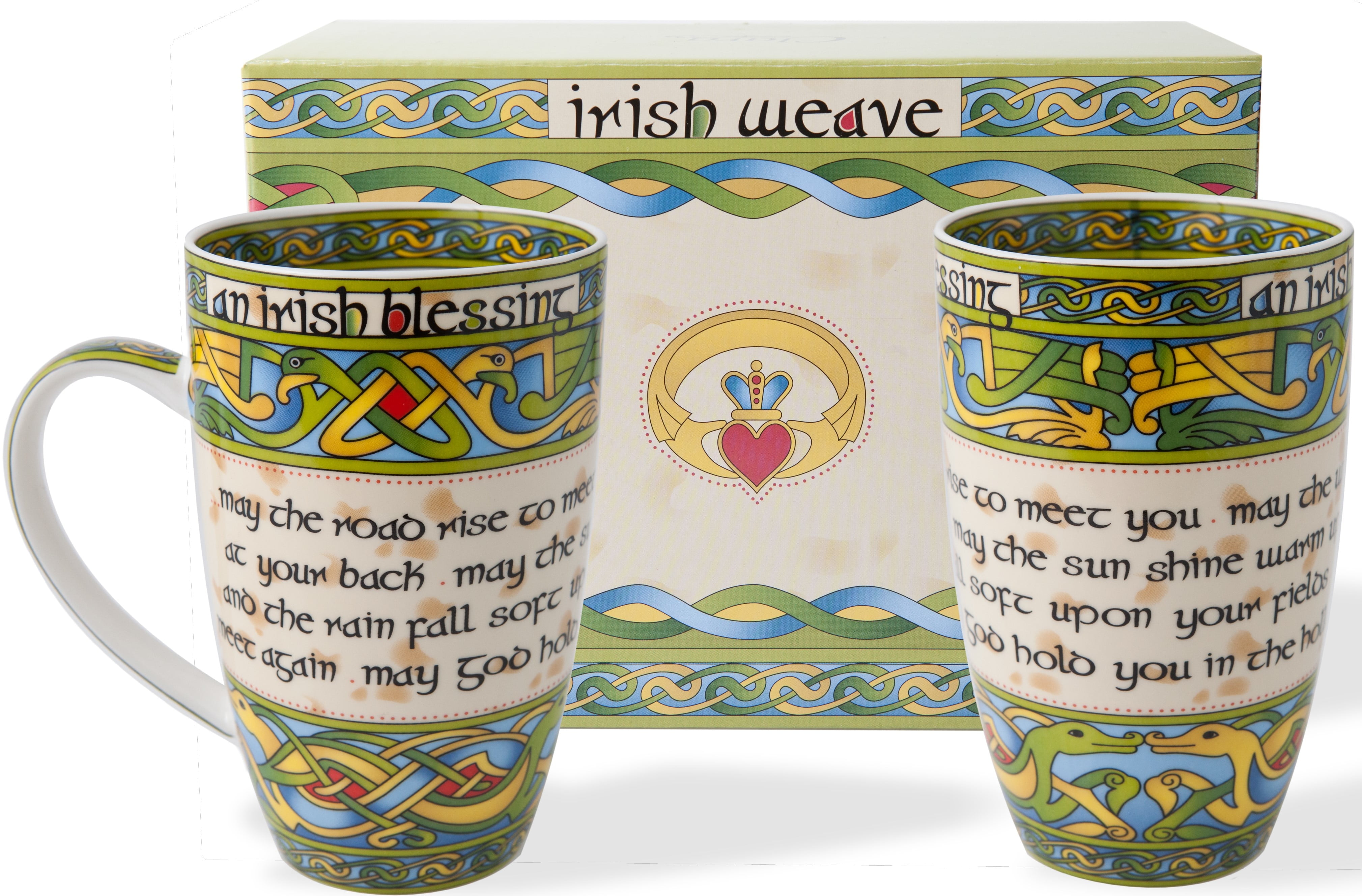 Irish Blessing Green Ceramic Round Mugs Set of 2