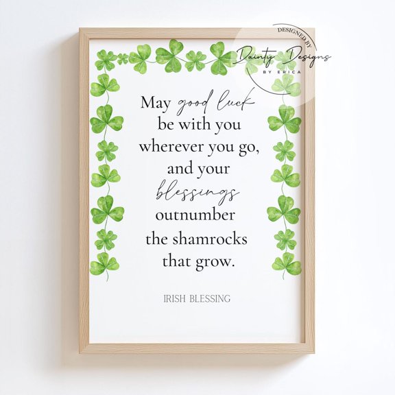 Irish Blessing Poster, Shamrock Wall Art, 16x24 UNFRAMED