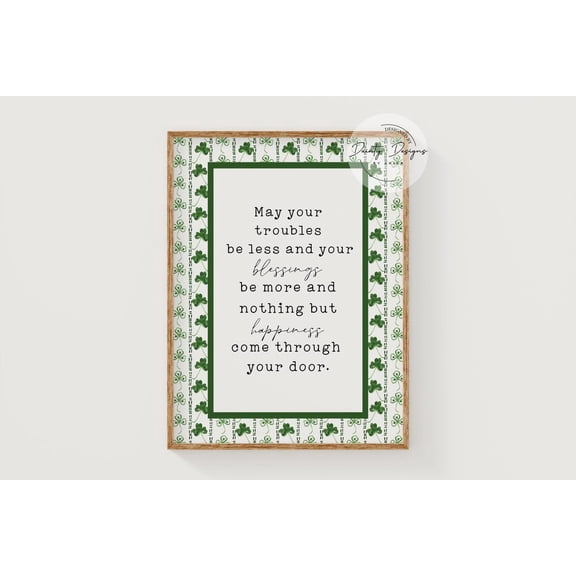 Irish Blessing Shamrock Poster, St Patricks Day Wall Art, 8x12 UNFRAMED