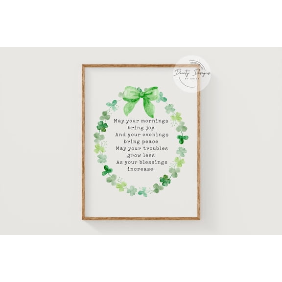 Irish Blessing Shamrock St Patrick Decor, Unframed Paper Print Size 8x12