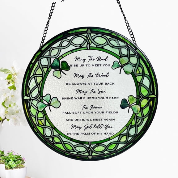 Irish Blessing Shamrock Stained Glass Suncatcher Amulet Prayer Window Hanging Decor Gift